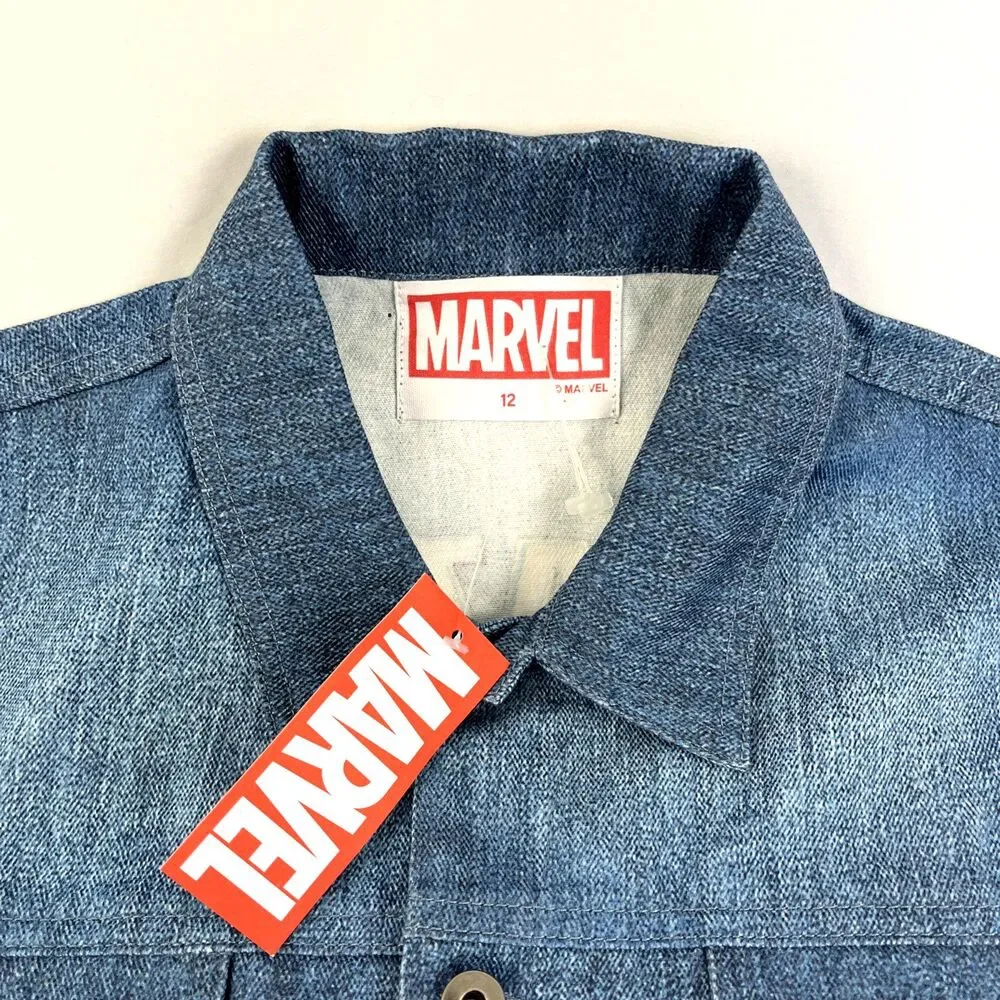 New Boys Amazing‎ Spider-Man Marvel Button Up Denim Jacket Sz 12 NWT Jean Blue